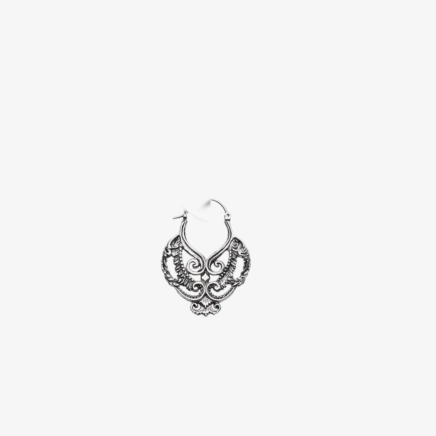 A Pair of Enchanted Royal Bali Filigree White Brass Plug Hoop Earring - Image 2