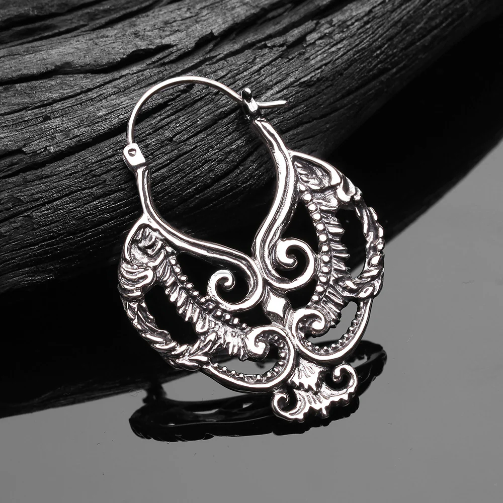 A Pair of Enchanted Royal Bali Filigree White Brass Plug Hoop Earring - Image 3
