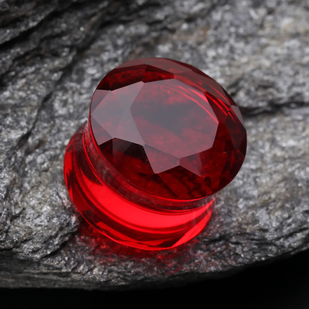 A Pair of Faceted Pyrex Glass Gem Double Flared Ear Gauge Plug - Image 3