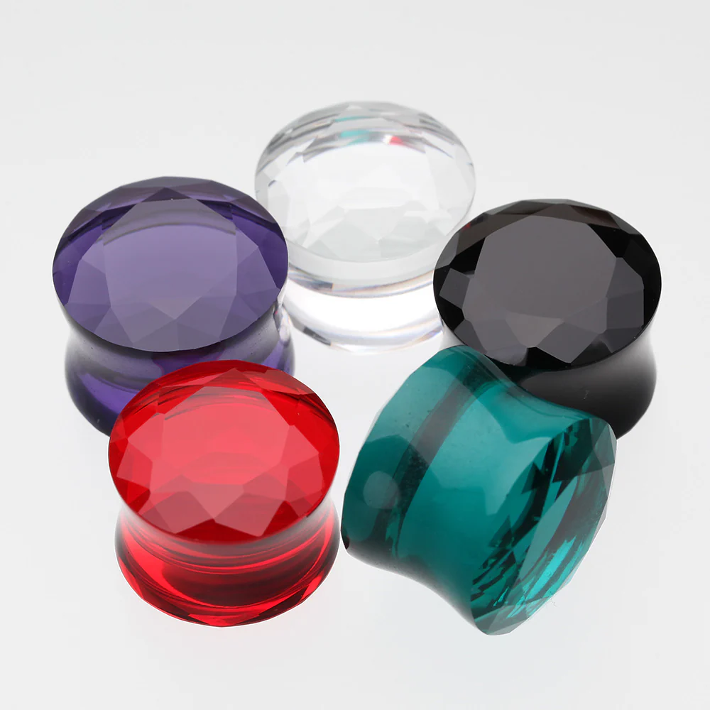 A Pair of Faceted Pyrex Glass Gem Double Flared Ear Gauge Plug - Image 4