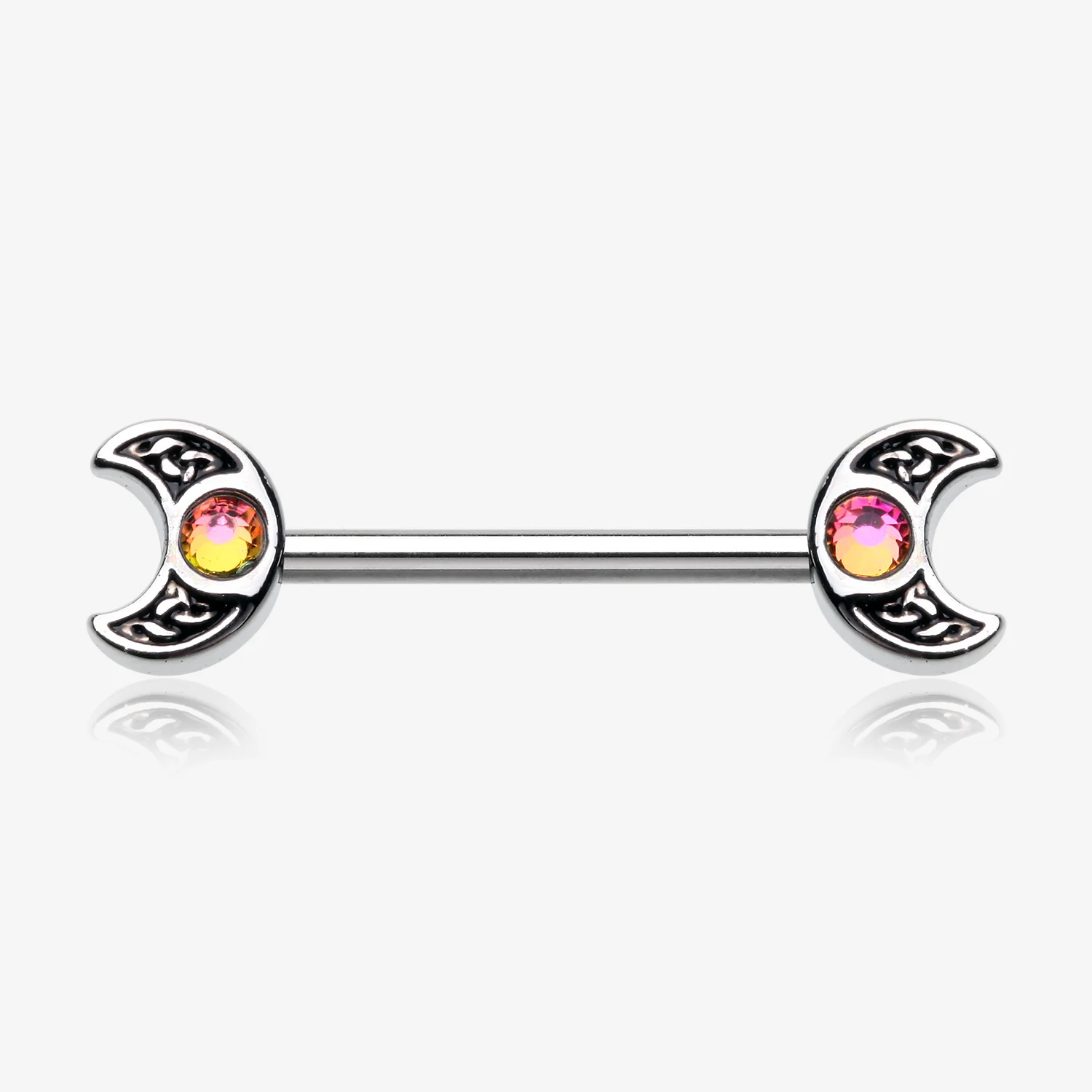 A Pair of Filigree Crescent Moon Sparkle Nipple Barbell