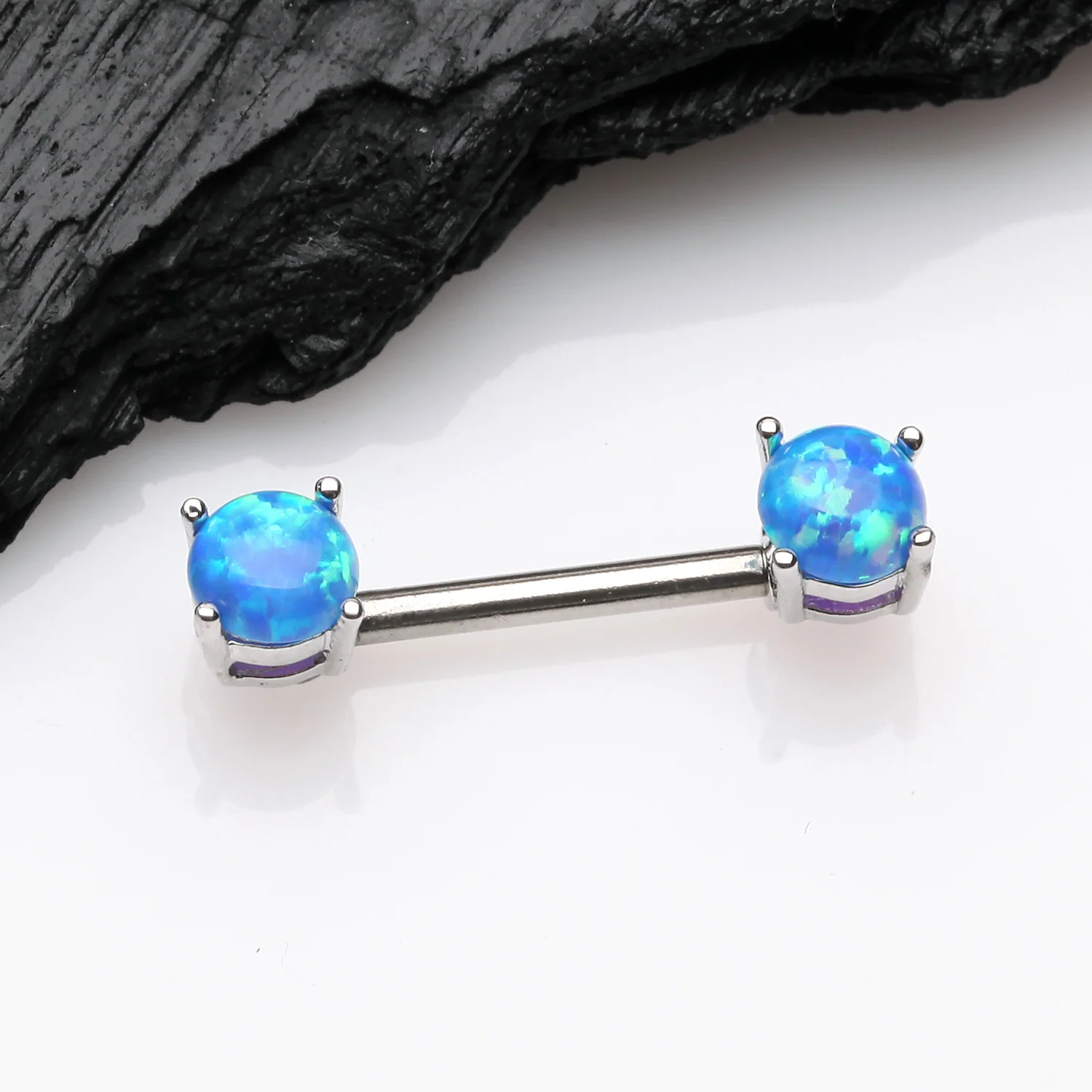A Pair of Fire Opal Prong Set Sparkle Nipple Barbell - Image 2