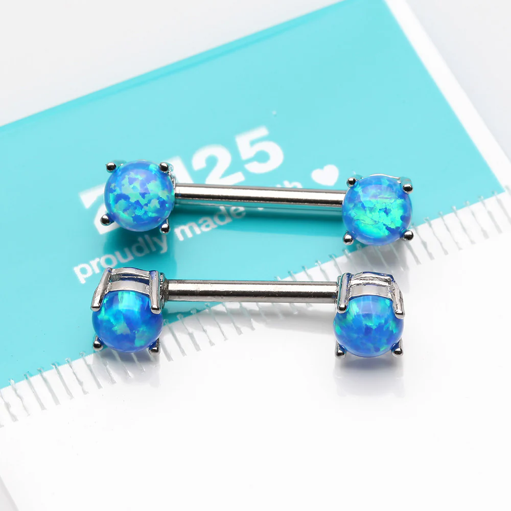 A Pair of Fire Opal Prong Set Sparkle Nipple Barbell - Image 3