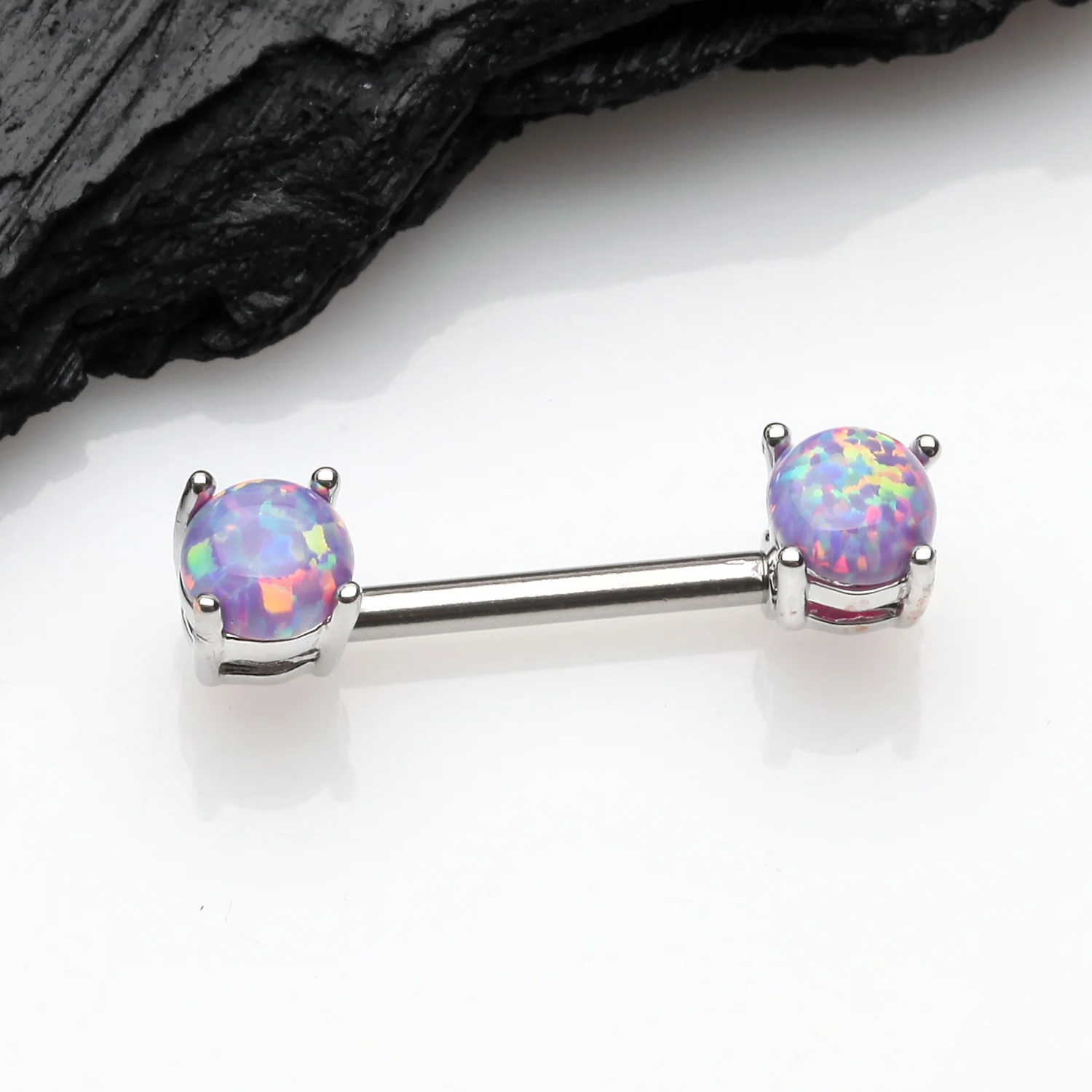 A Pair of Fire Opal Prong Set Sparkle Nipple Barbell - Image 2