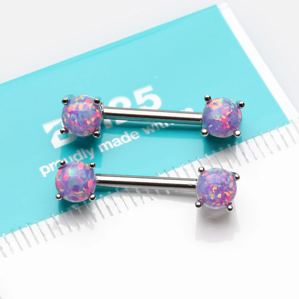 A Pair of Fire Opal Prong Set Sparkle Nipple Barbell - Image 3