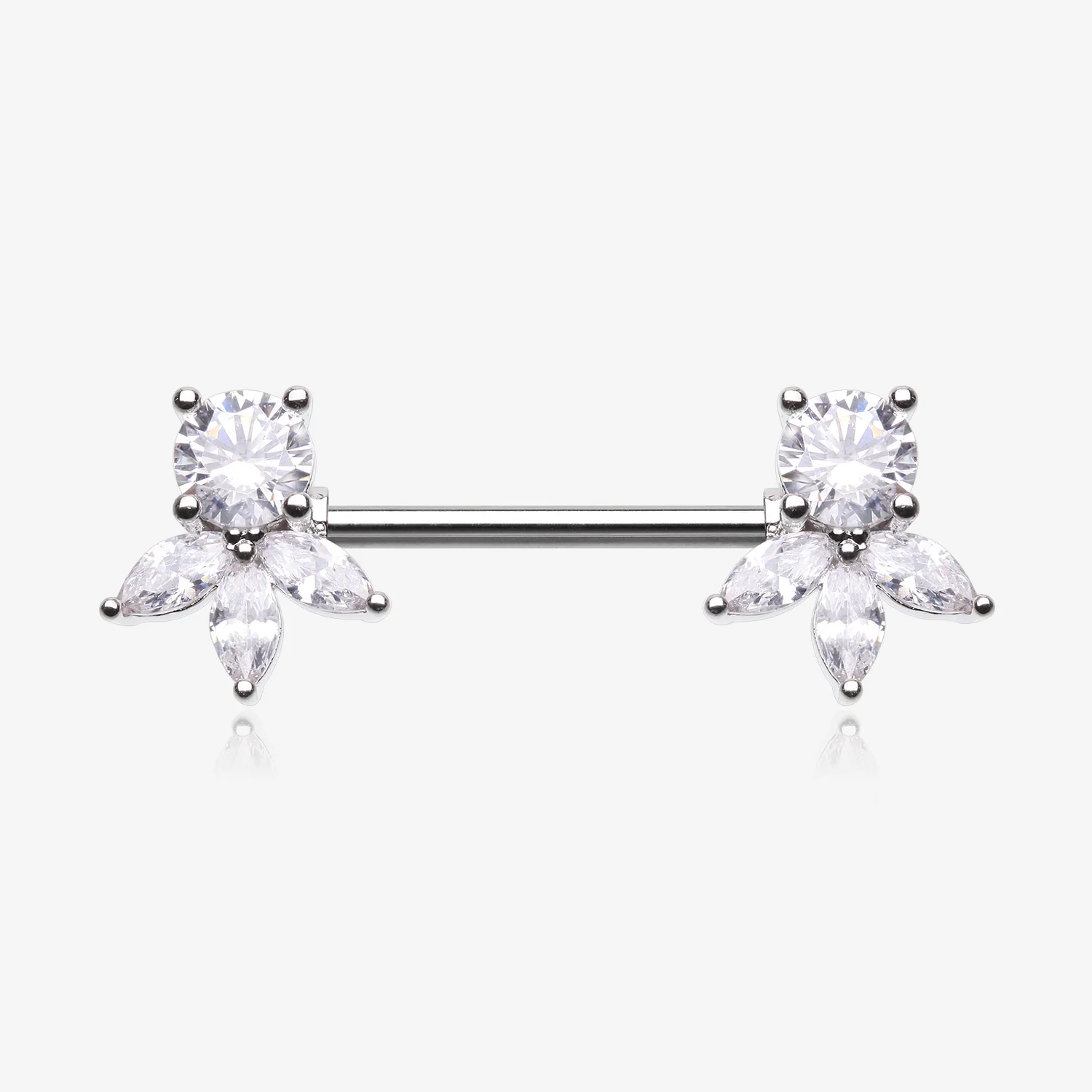 A Pair of Floral Elegance Sparkle Multi-Gem Nipple Barbell