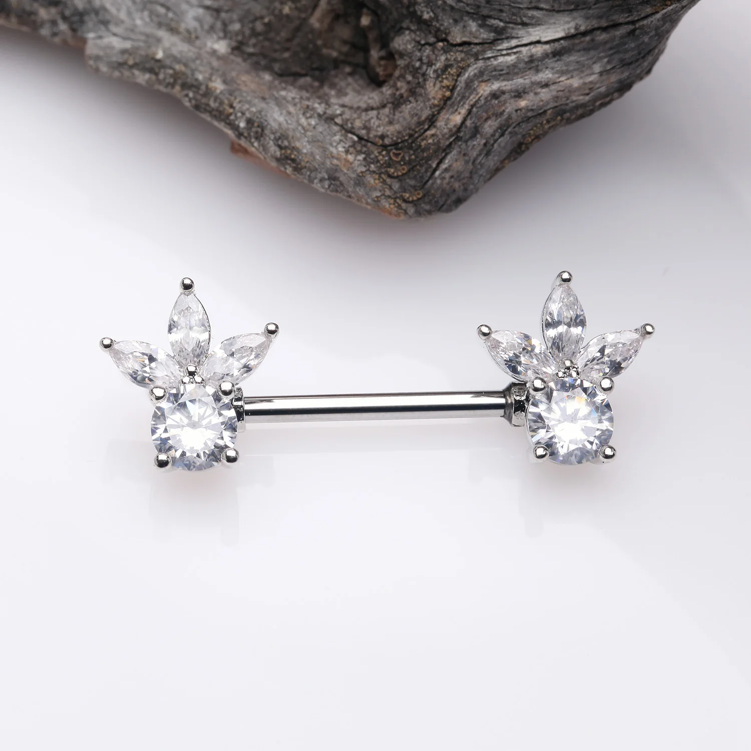 A Pair of Floral Elegance Sparkle Multi-Gem Nipple Barbell - Image 2