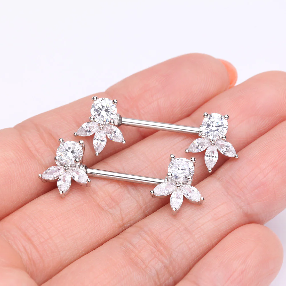 A Pair of Floral Elegance Sparkle Multi-Gem Nipple Barbell - Image 3