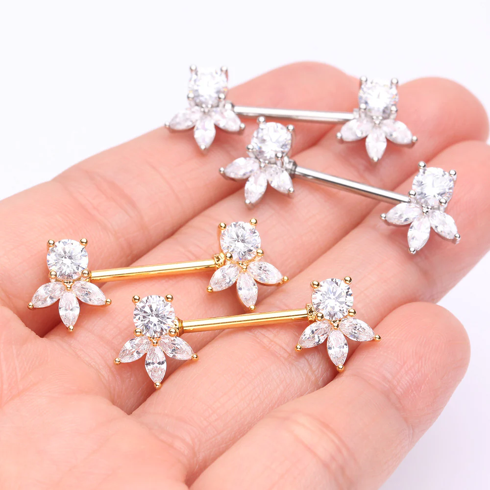 A Pair of Floral Elegance Sparkle Multi-Gem Nipple Barbell - Image 4