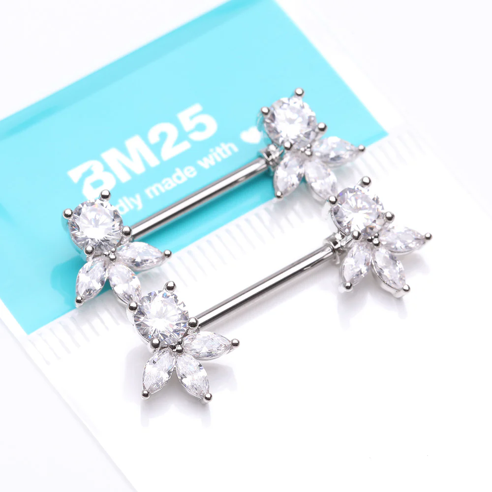 A Pair of Floral Elegance Sparkle Multi-Gem Nipple Barbell - Image 5