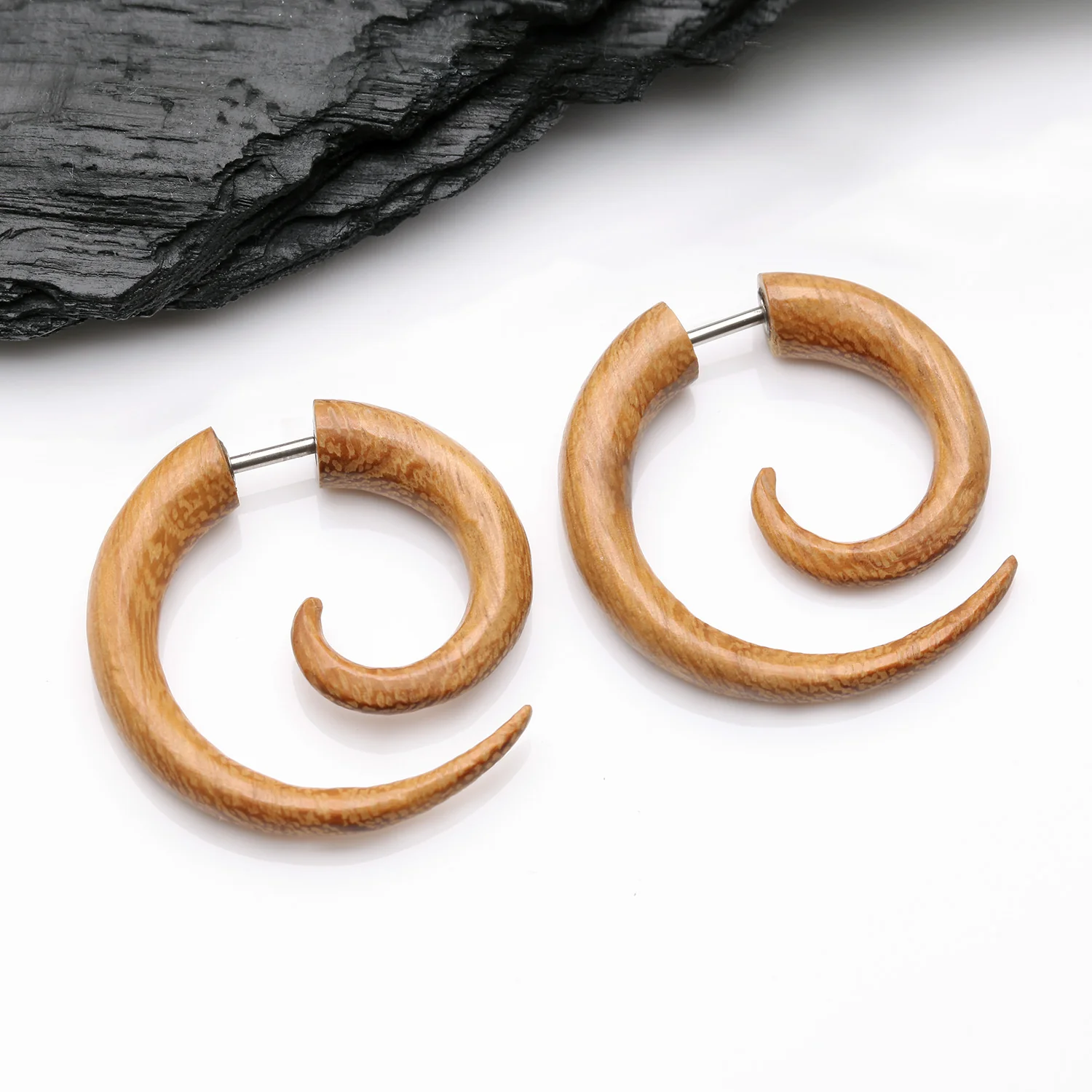 A Pair of Gamal Wood Fake Spiral Hanger Earring - Image 2