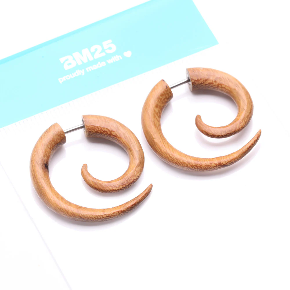 A Pair of Gamal Wood Fake Spiral Hanger Earring - Image 5