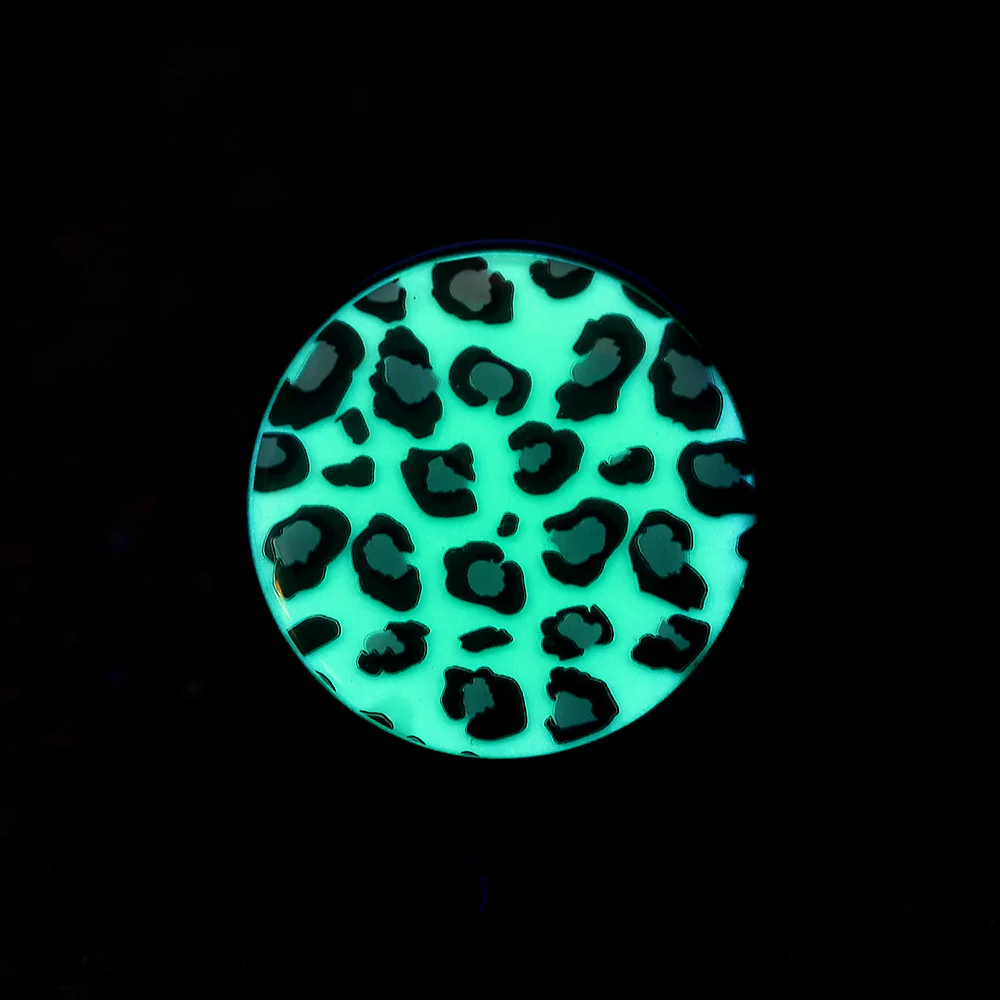 A Pair of Glow in the Dark Cheetah Print Single Flared Ear Gauge Plug - Image 3