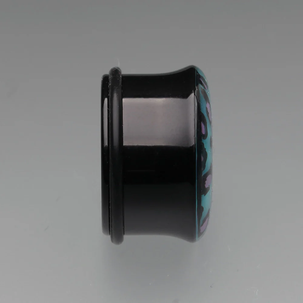 A Pair of Glow in the Dark Cheetah Print Single Flared Ear Gauge Plug - Image 4