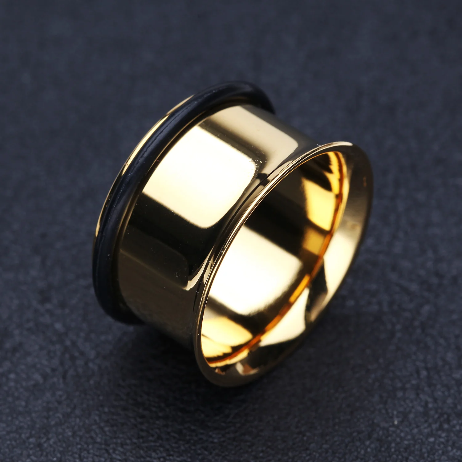 A Pair of Gold Plated Steel Single Flared Ear Gauge Tunnel Plug - Image 2