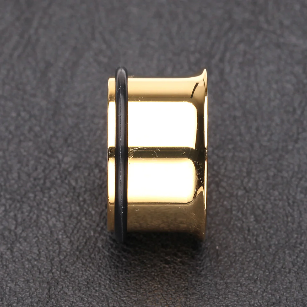 A Pair of Gold Plated Steel Single Flared Ear Gauge Tunnel Plug - Image 3