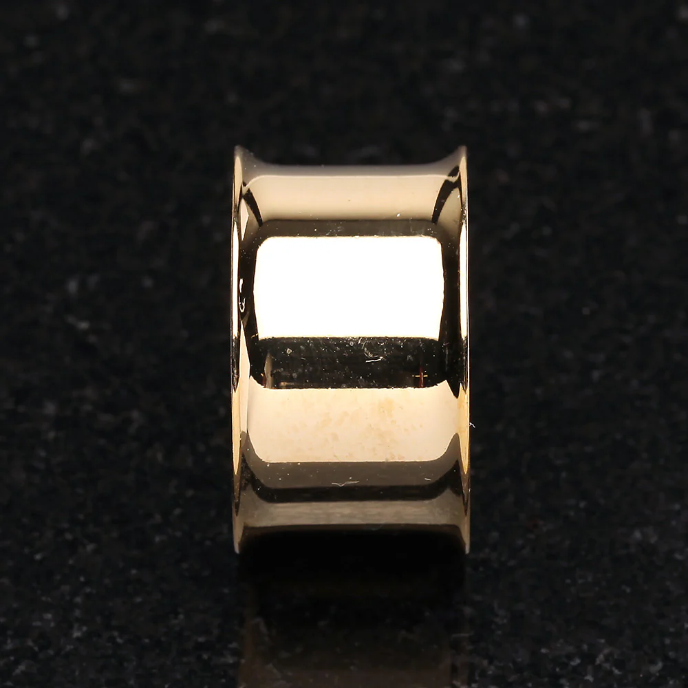 A Pair of Gold PVD Steel Double Flared Ear Gauge Flesh Tunnel Plug - Image 3