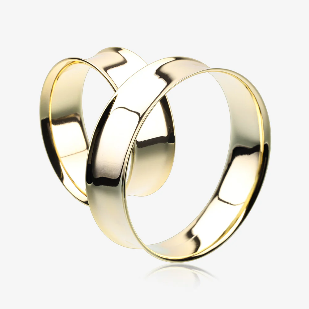 A Pair of Gold PVD Steel Double Flared Ear Gauge Flesh Tunnel Plug - Image 5
