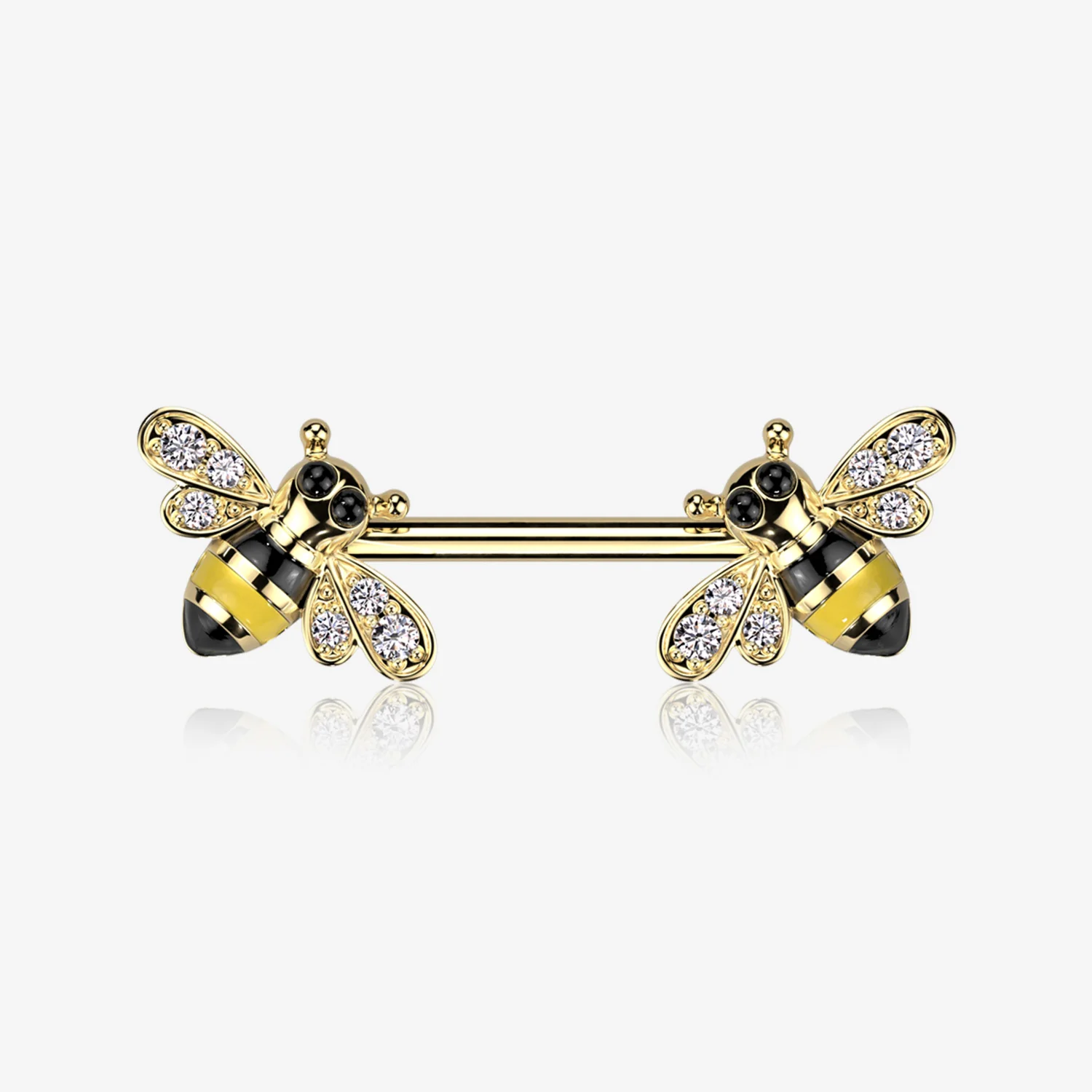 A Pair of Golden Adorable Bumble Bee Sparkle Nipple Barbell