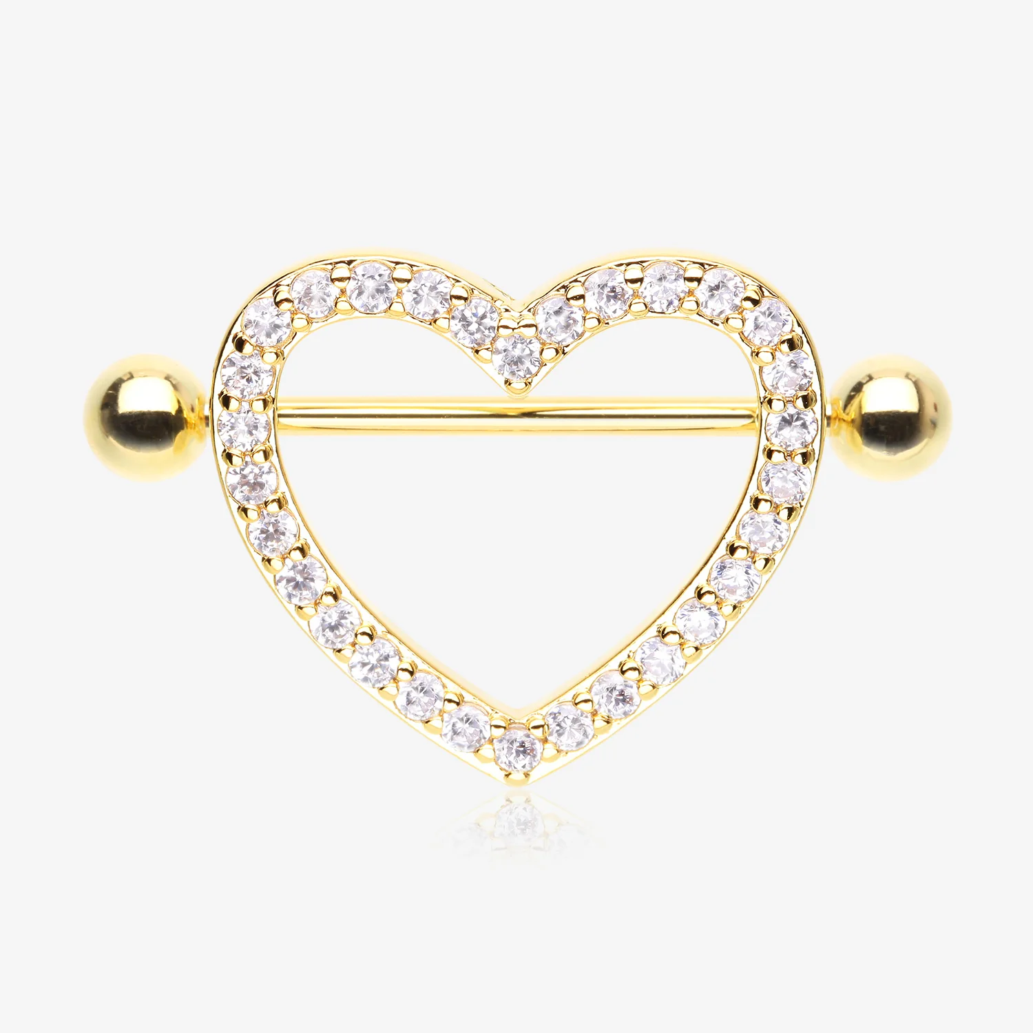 A Pair of Golden Adorable Multi-Gem Heart Sparkle Shield Nipple Barbell Ring