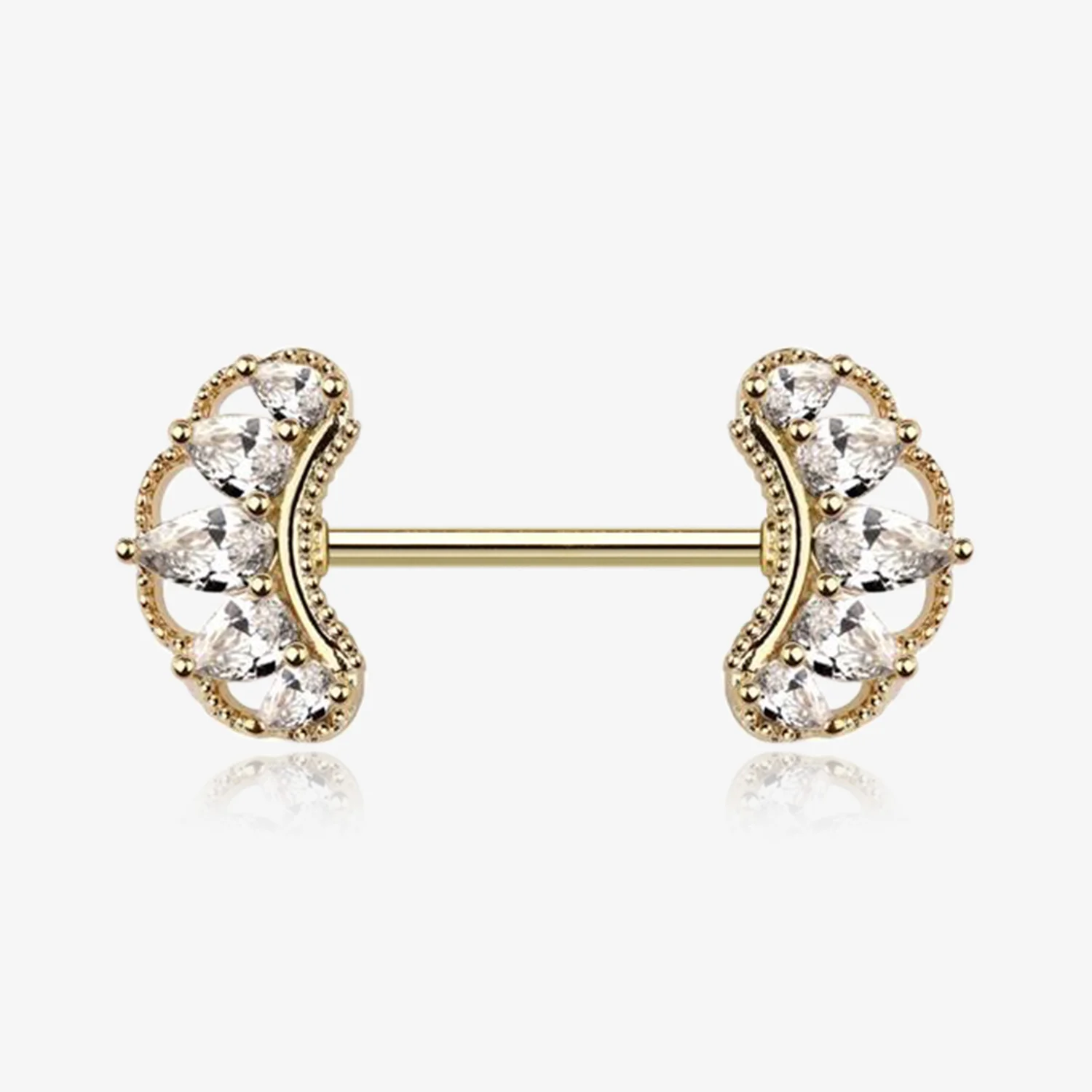 A Pair of Golden Bohemian Arc Elegance Sparkle Nipple Barbell
