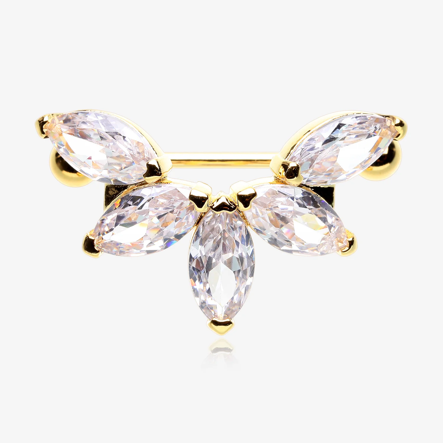 A Pair of Golden Brilliant Marquise Lotus Sparkle Dangle Nipple Shield