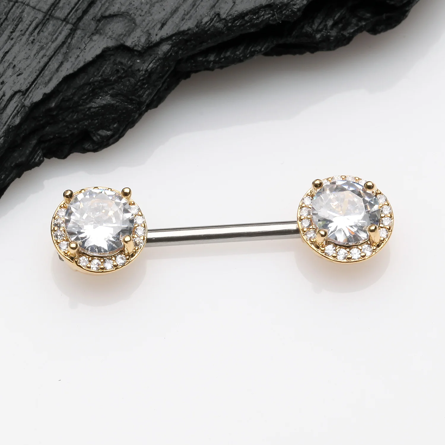 A Pair of Golden Brilliant Multi-Gem Sparkle Nipple Barbell - Image 2