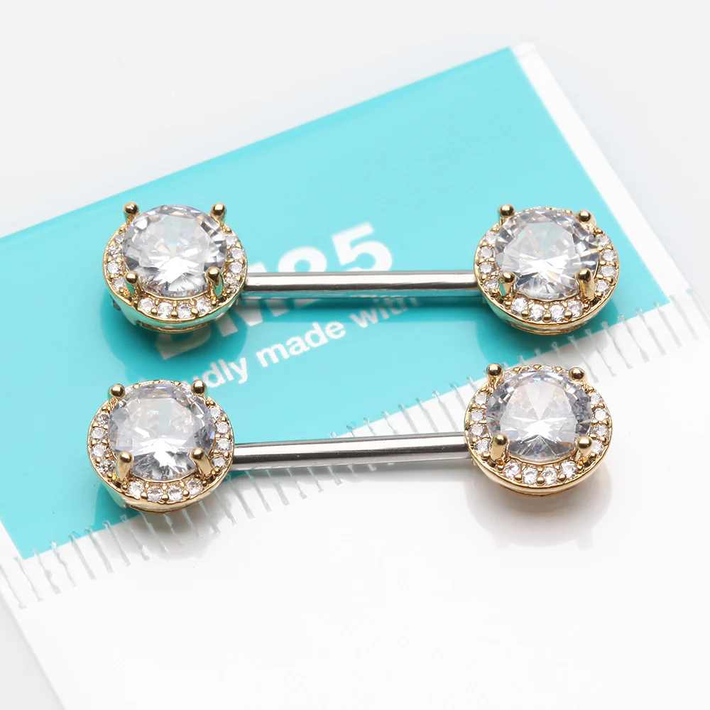 A Pair of Golden Brilliant Multi-Gem Sparkle Nipple Barbell - Image 3