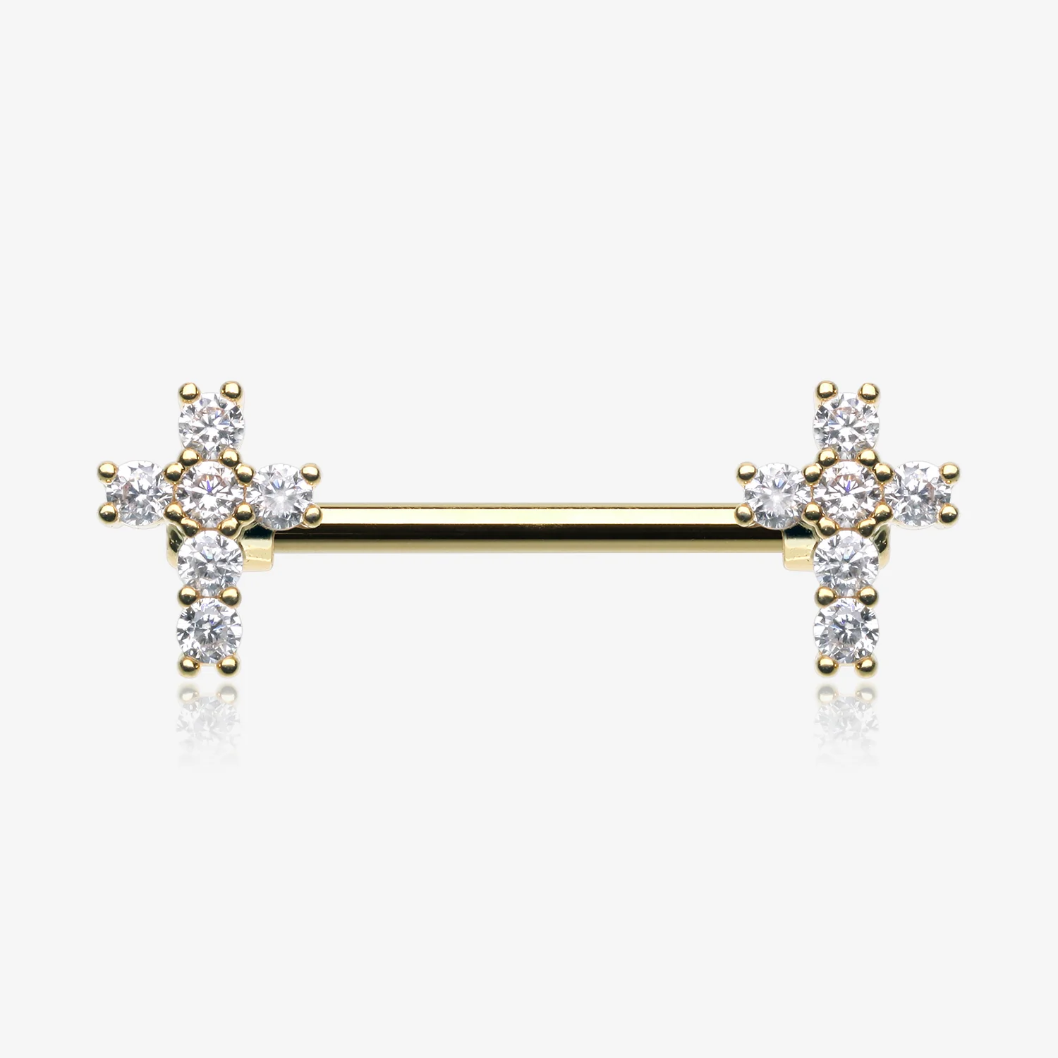 A Pair of Golden Brilliant Sparkle Cross Multi-Gem Nipple Barbell