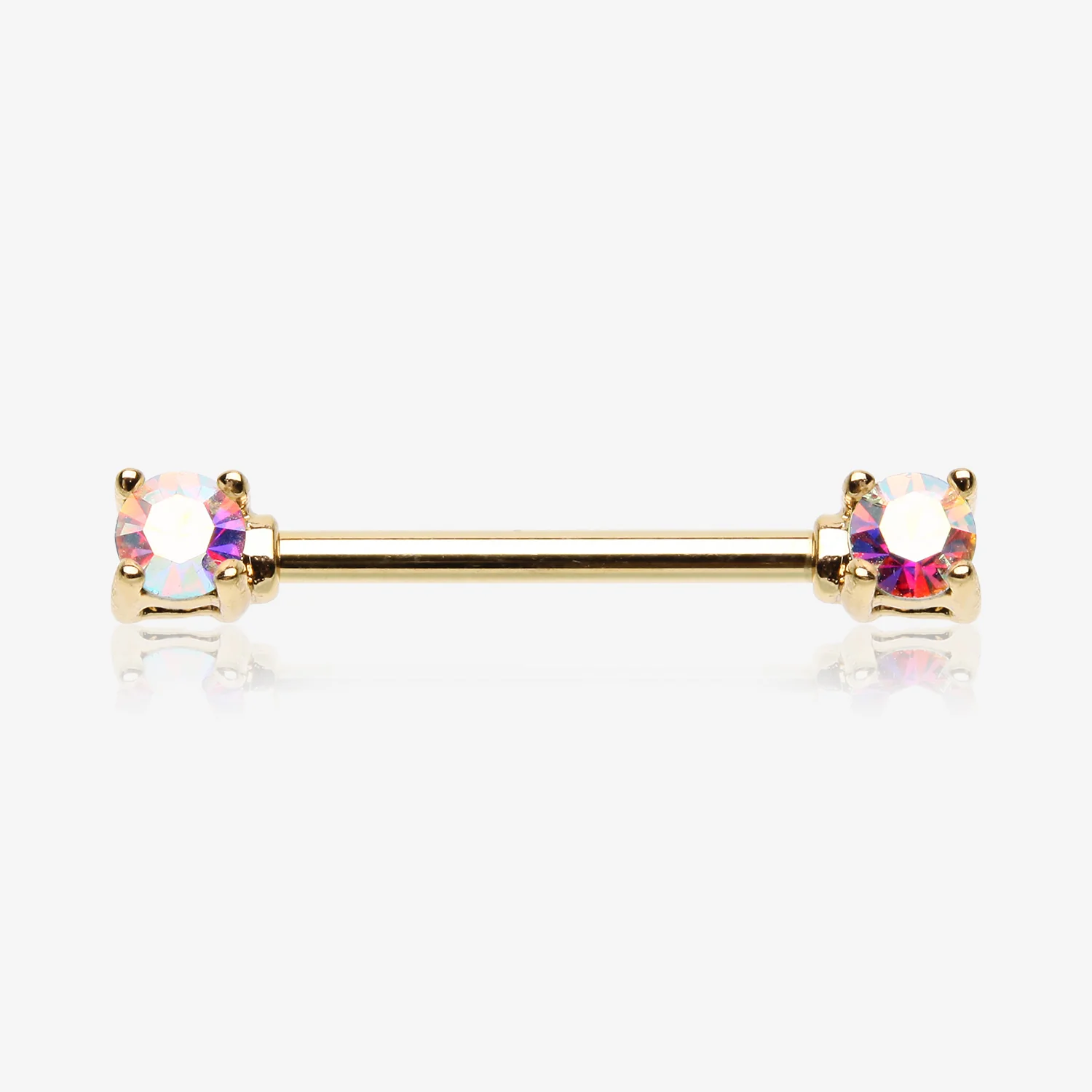 A Pair of Golden Brilliant Sparkle Gem Prong Set Nipple Barbell