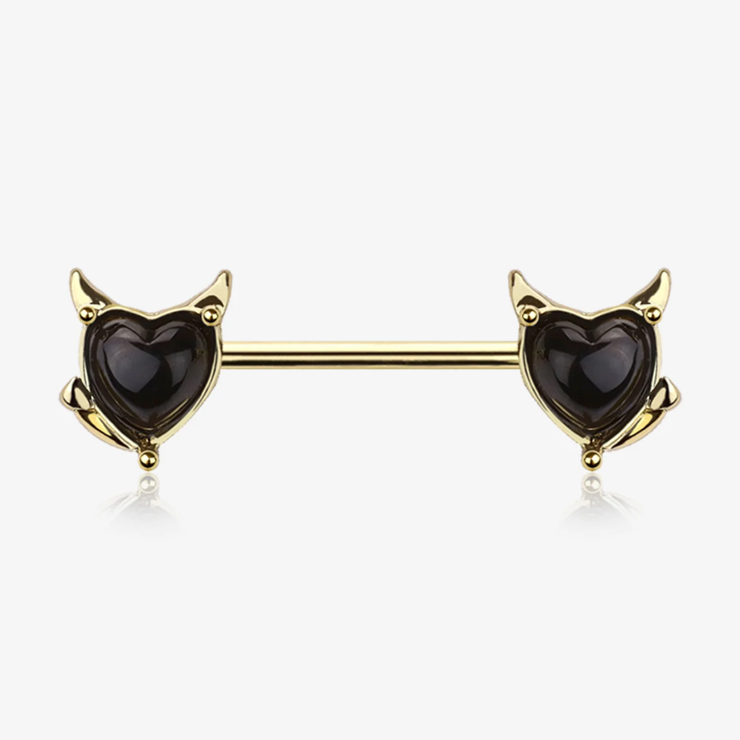 A Pair of Golden Devil Heart Sparkle Nipple Barbell