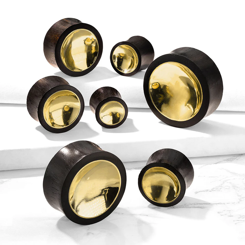 A Pair of Golden Double-Sided Bowl Sono Wood Double Flared Plug - Image 3