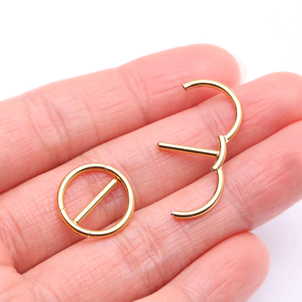 A Pair of Golden Dual Hinged Classic Hoop Nipple Clicker - Image 3