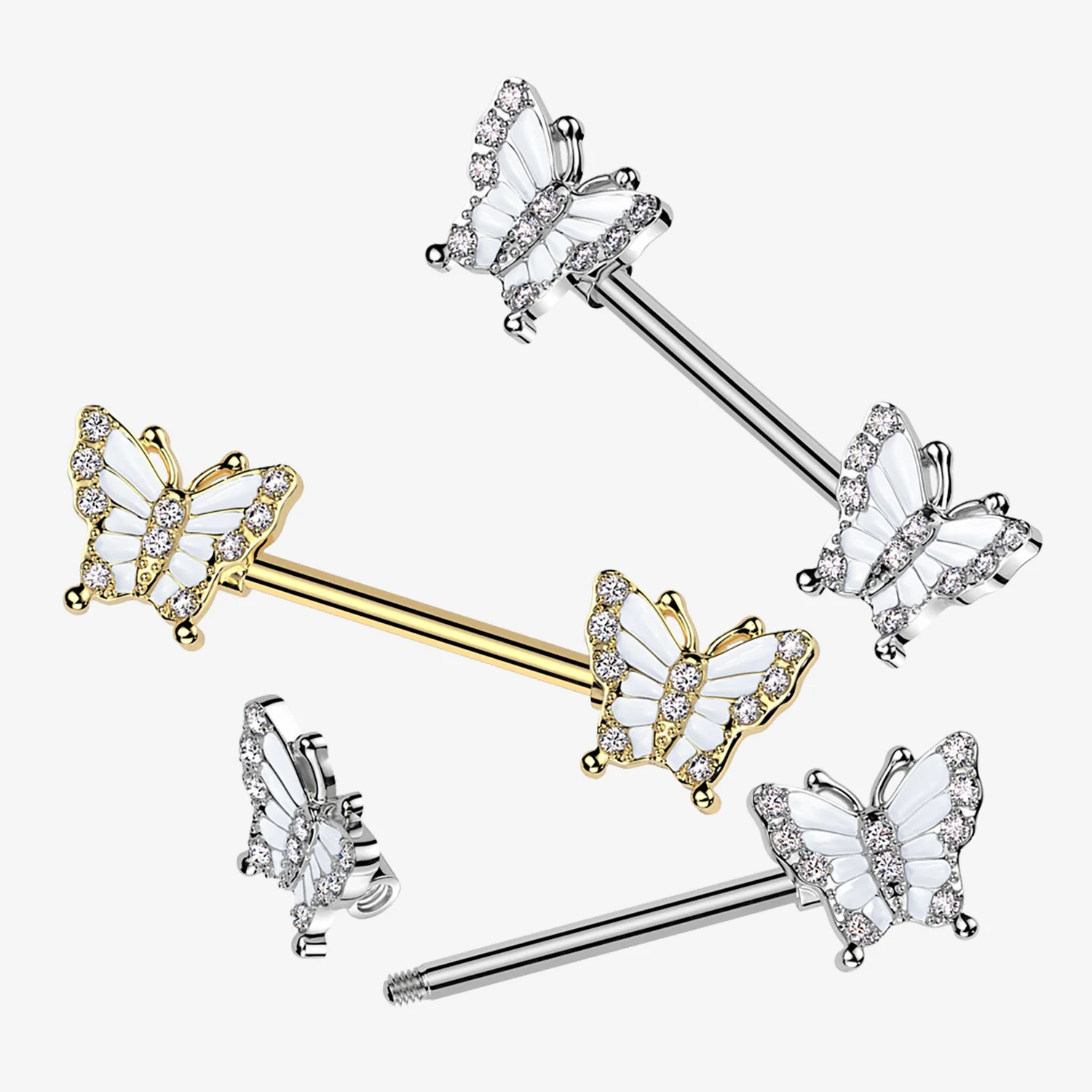 A Pair of Golden Elegant Argent Butterfly Sparkle Nipple Barbell - Image 2
