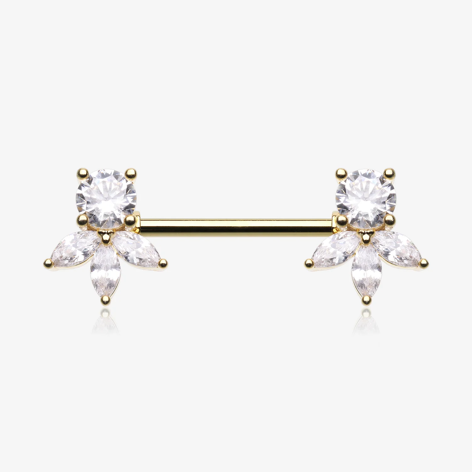 A Pair of Golden Floral Elegance Sparkle Multi-Gem Nipple Barbell