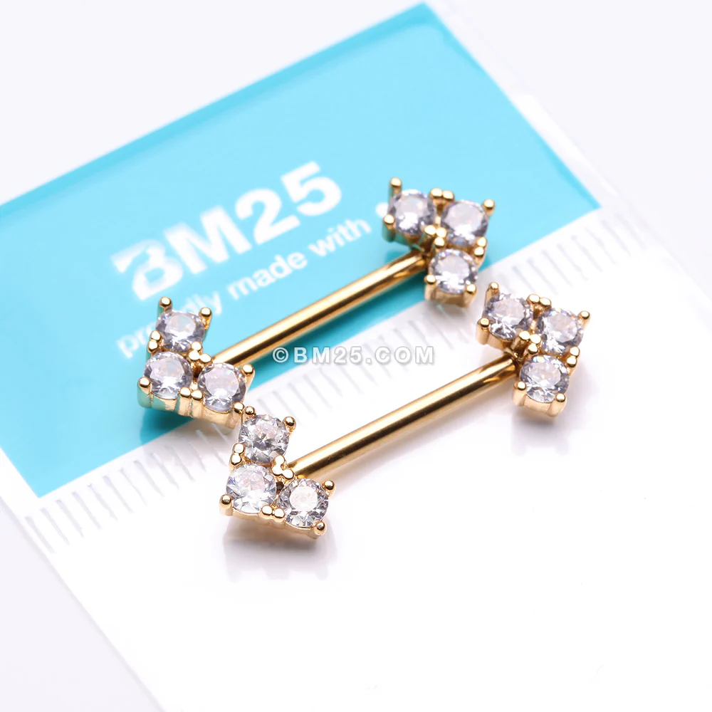 A Pair of Golden Geometric Sparkle Arrow Ends Nipple Barbell - Image 2