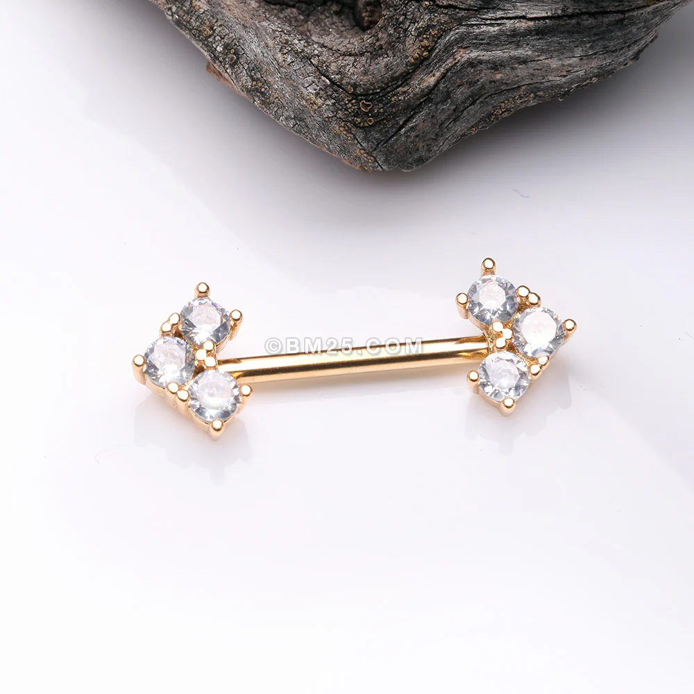 A Pair of Golden Geometric Sparkle Arrow Ends Nipple Barbell - Image 3
