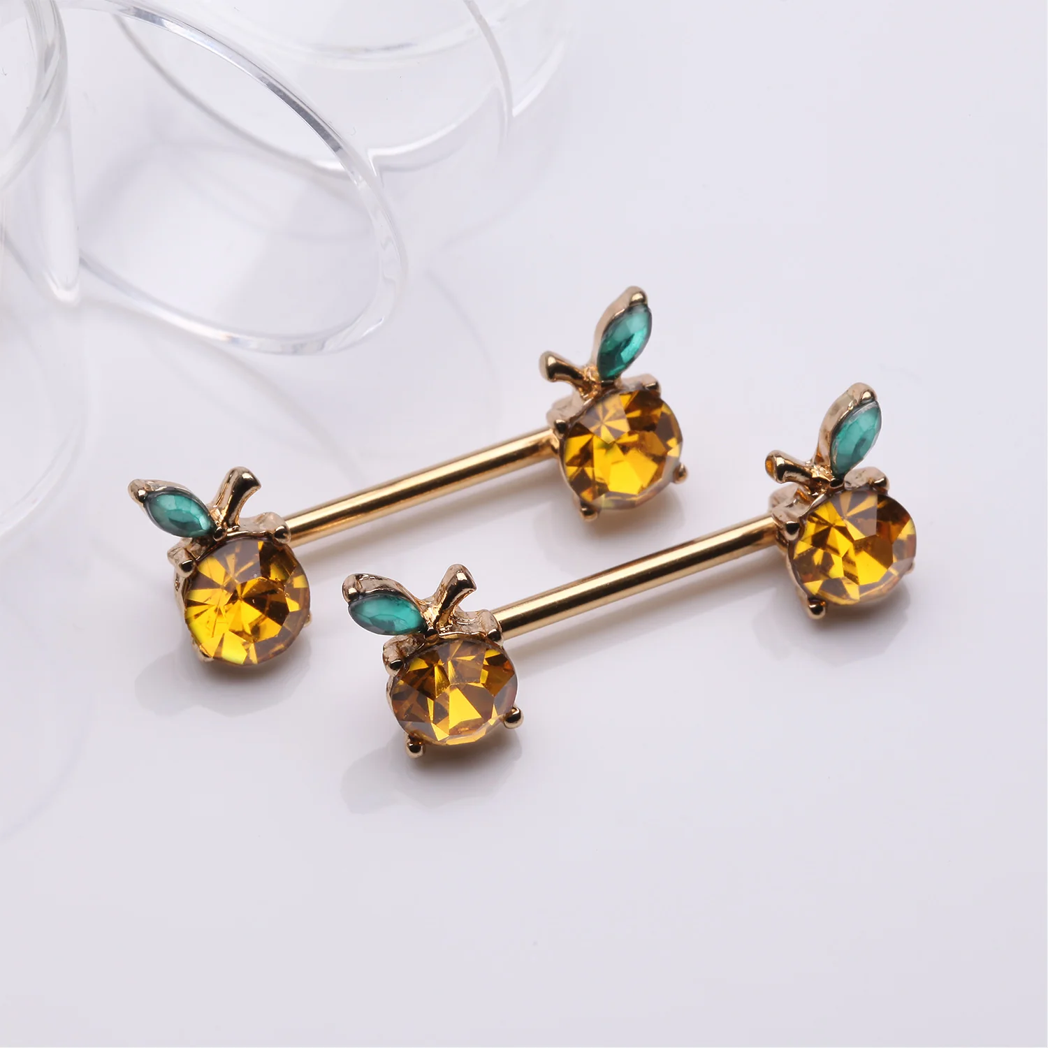 A Pair of Golden Juicy Orange Fruit Sparkle Nipple Barbell - Image 2