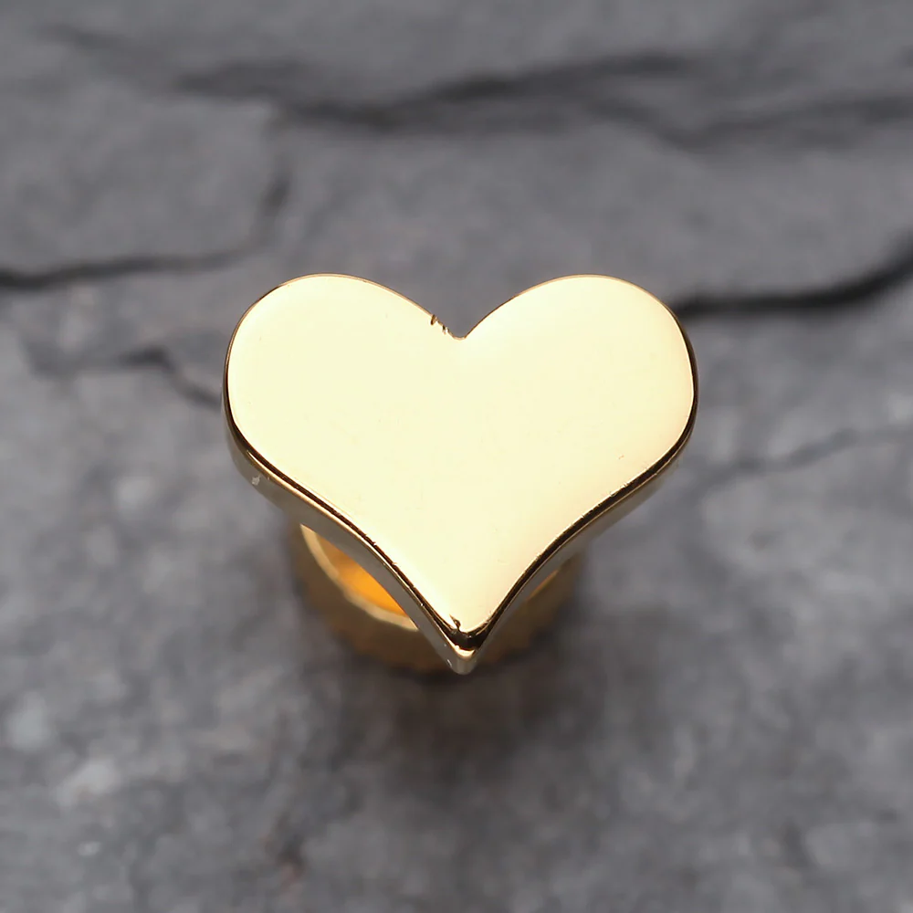 A Pair of Golden Lovely Heart Steel Fake Plug Earring - Image 3