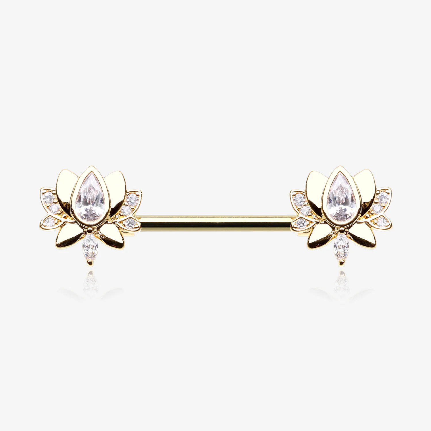 A Pair of Golden Luscious Lotus Sparkle Nipple Barbell