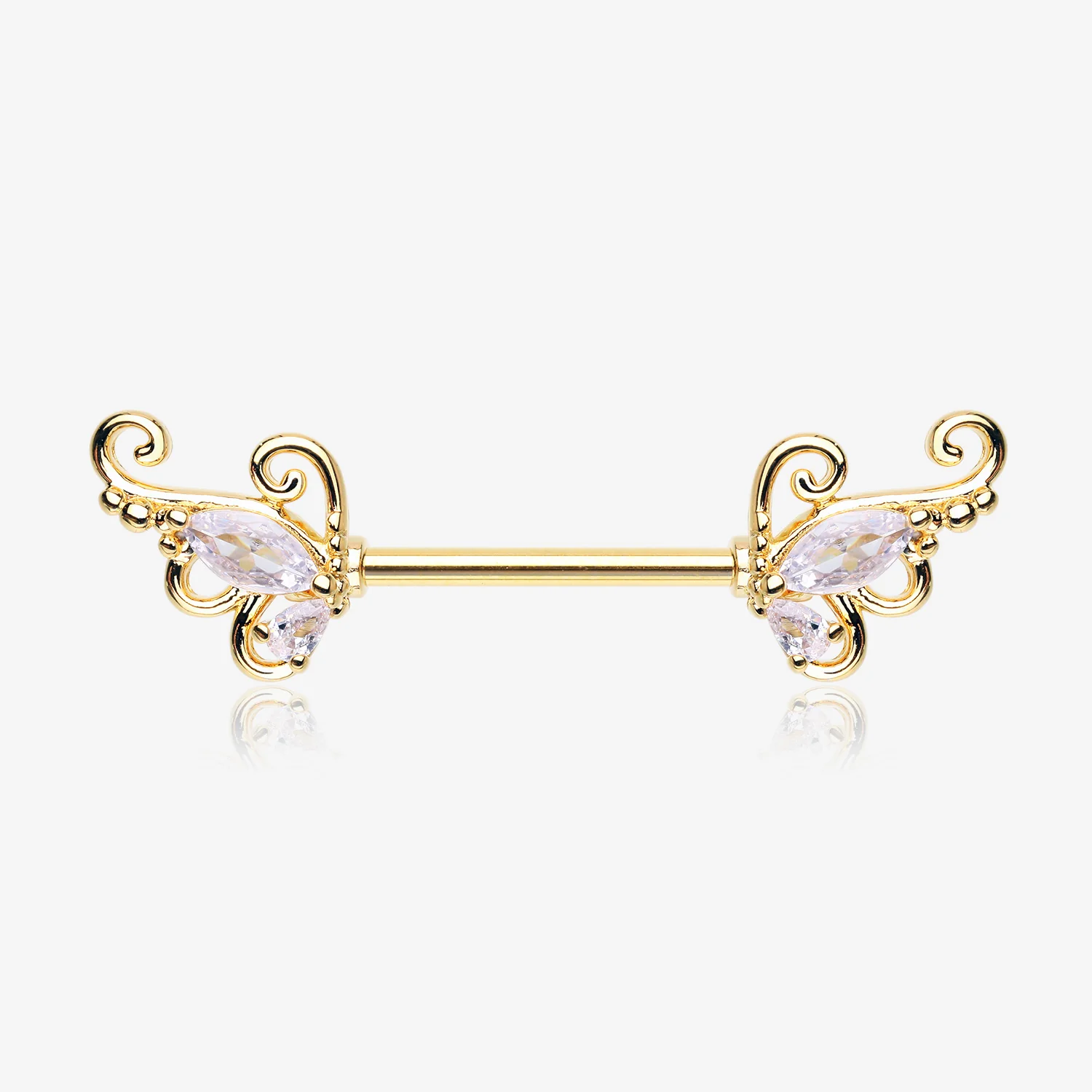 A Pair of Golden Luscious Sparkle Butterfly Elegance Nipple Barbell