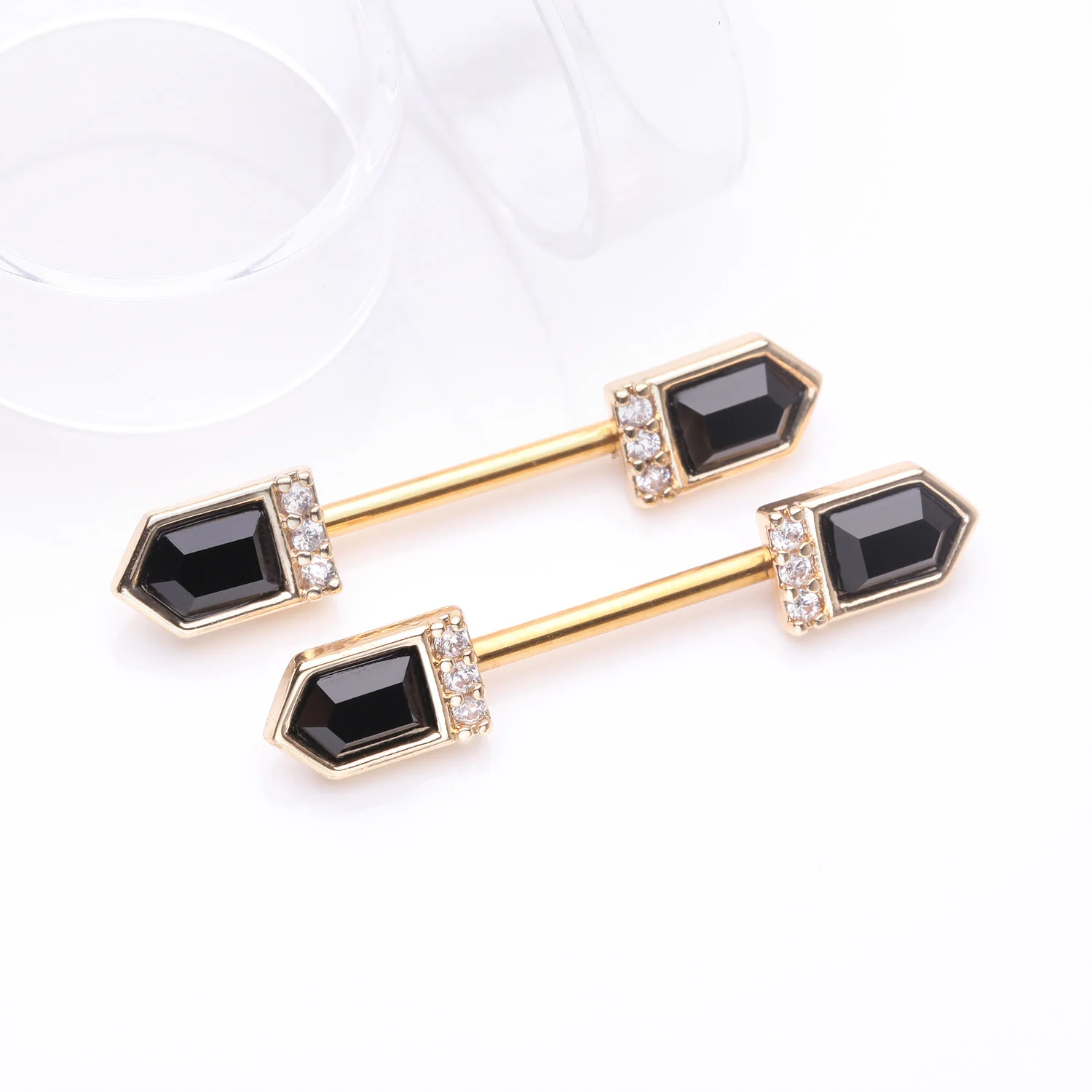 A Pair of Golden Majestic Sparkle Point Nipple Barbell - Image 2