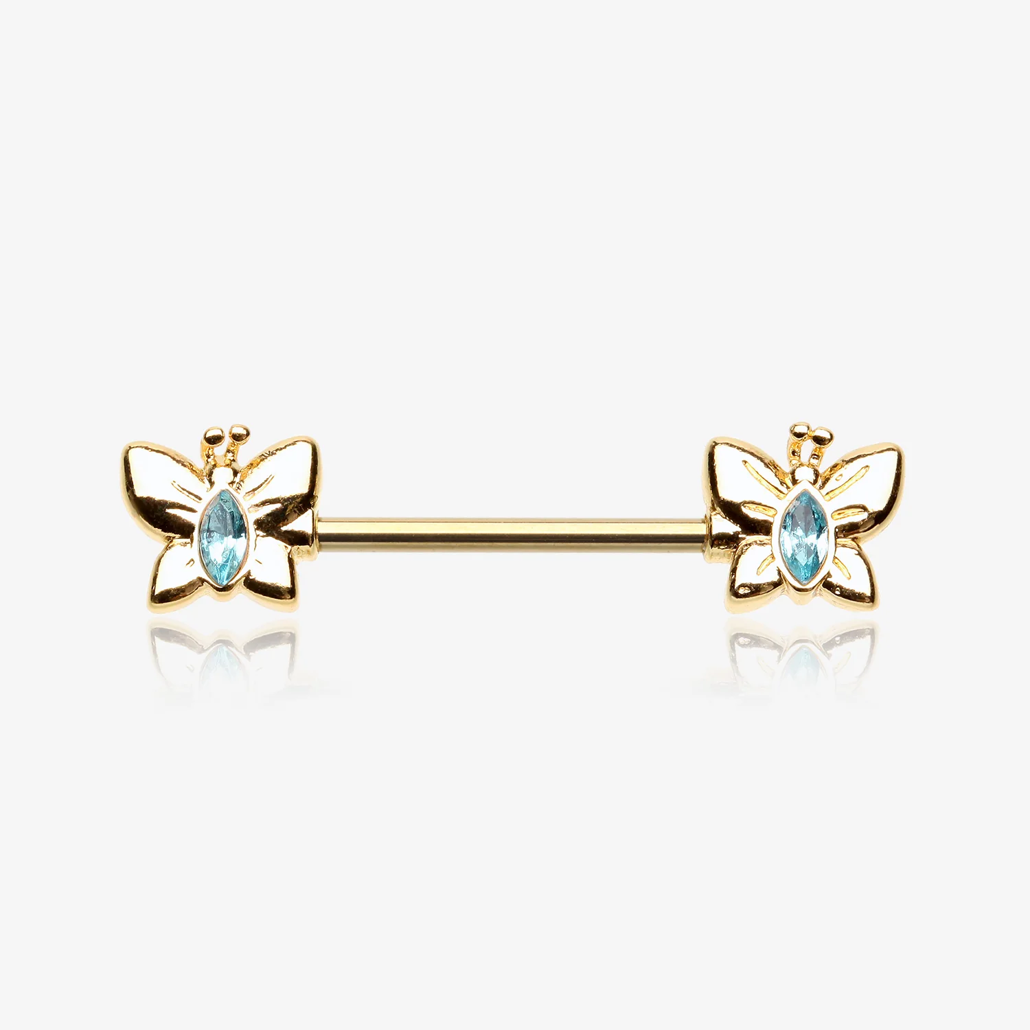 A Pair of Golden Marquise Sparkle Butterfly Nipple Barbell
