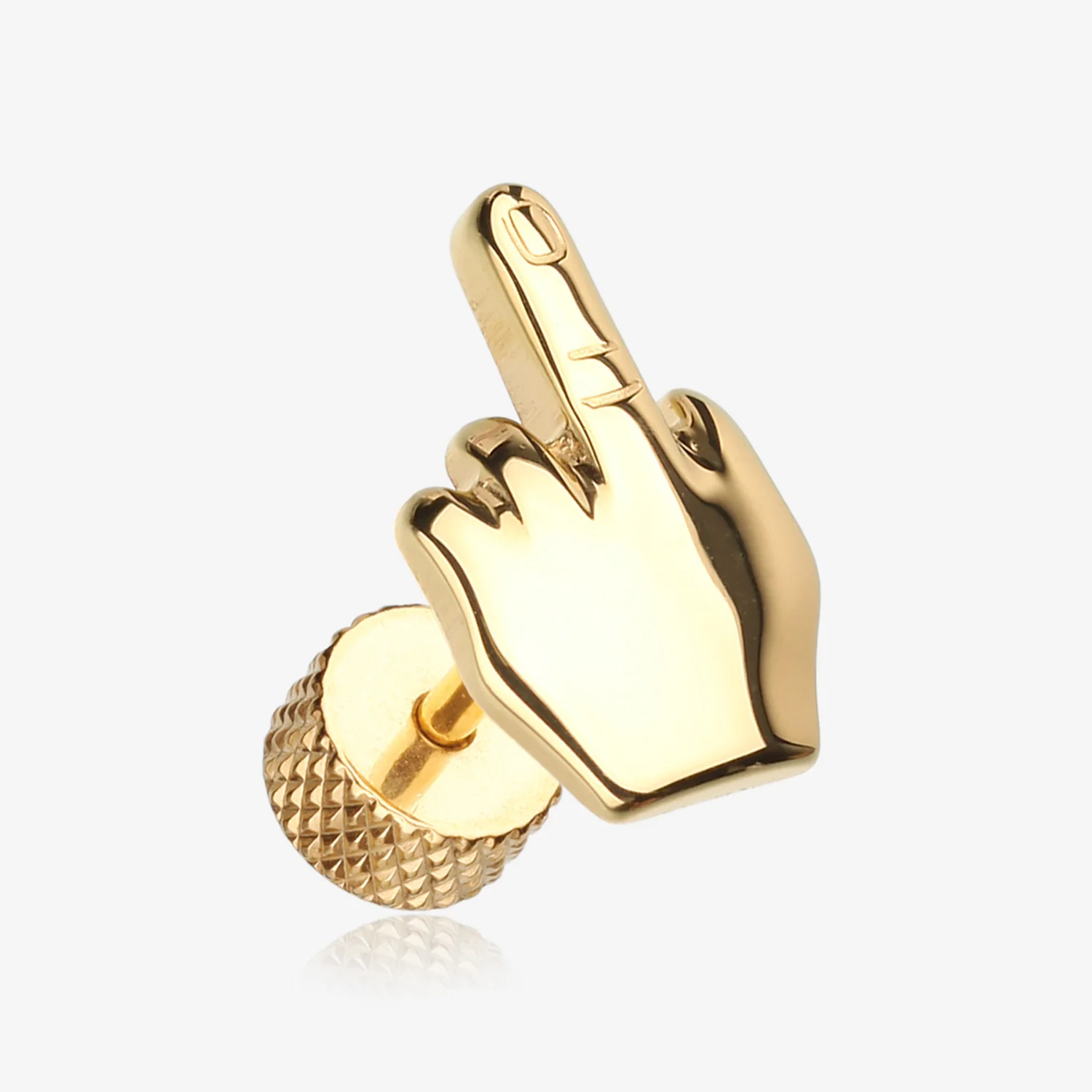 A Pair of Golden Middle FU Finger Steel Fake Plug Earring