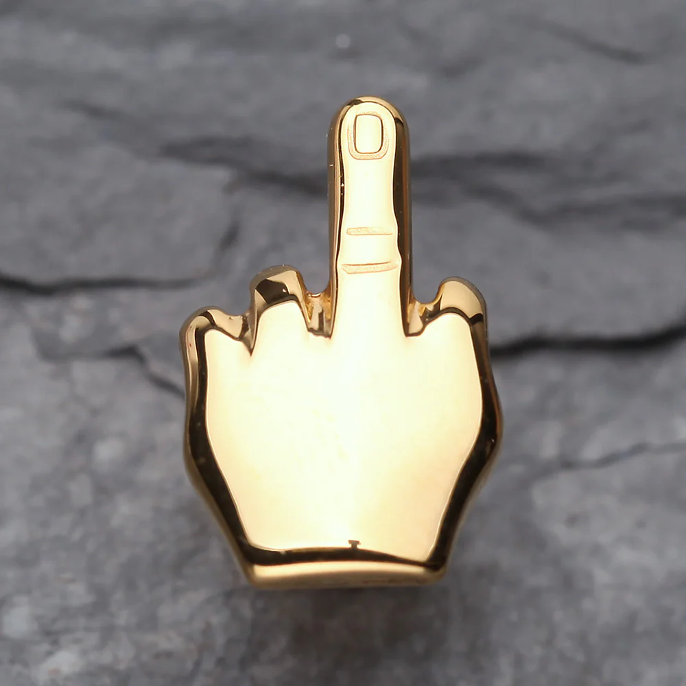 A Pair of Golden Middle FU Finger Steel Fake Plug Earring - Image 3