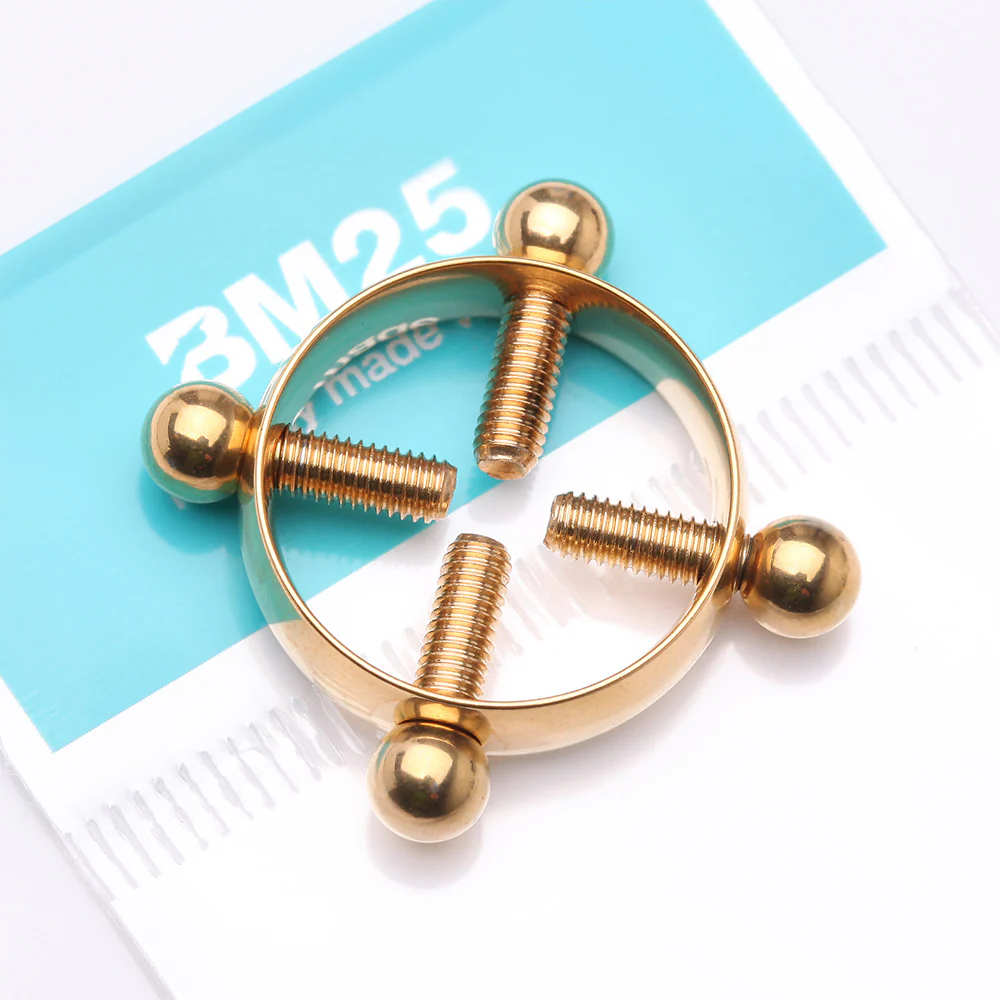 A Pair of Golden Non-Piercing Adjustable Screw Clamp Nipple Ring - Image 5