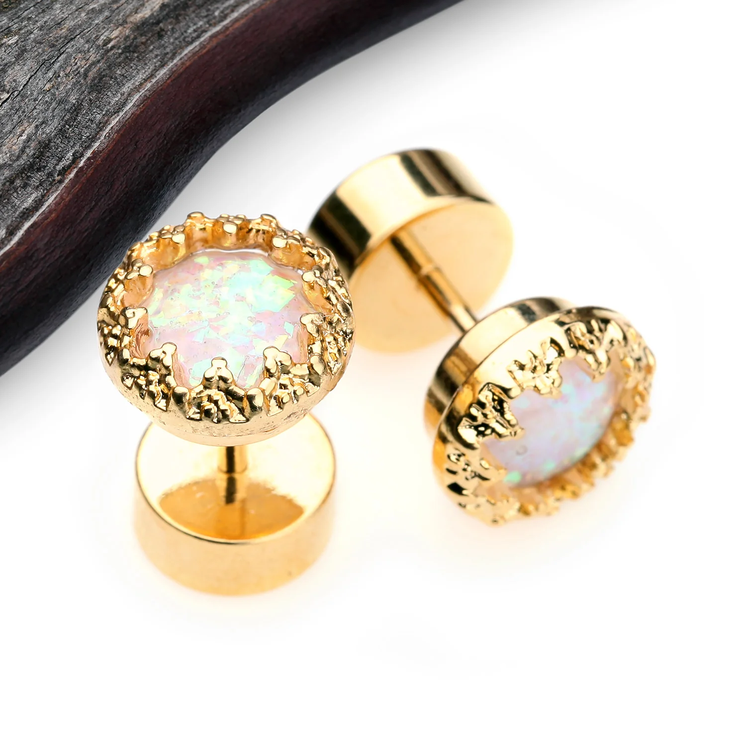 A Pair of Golden Opal Sparkle Crown Fake Plug - Image 2