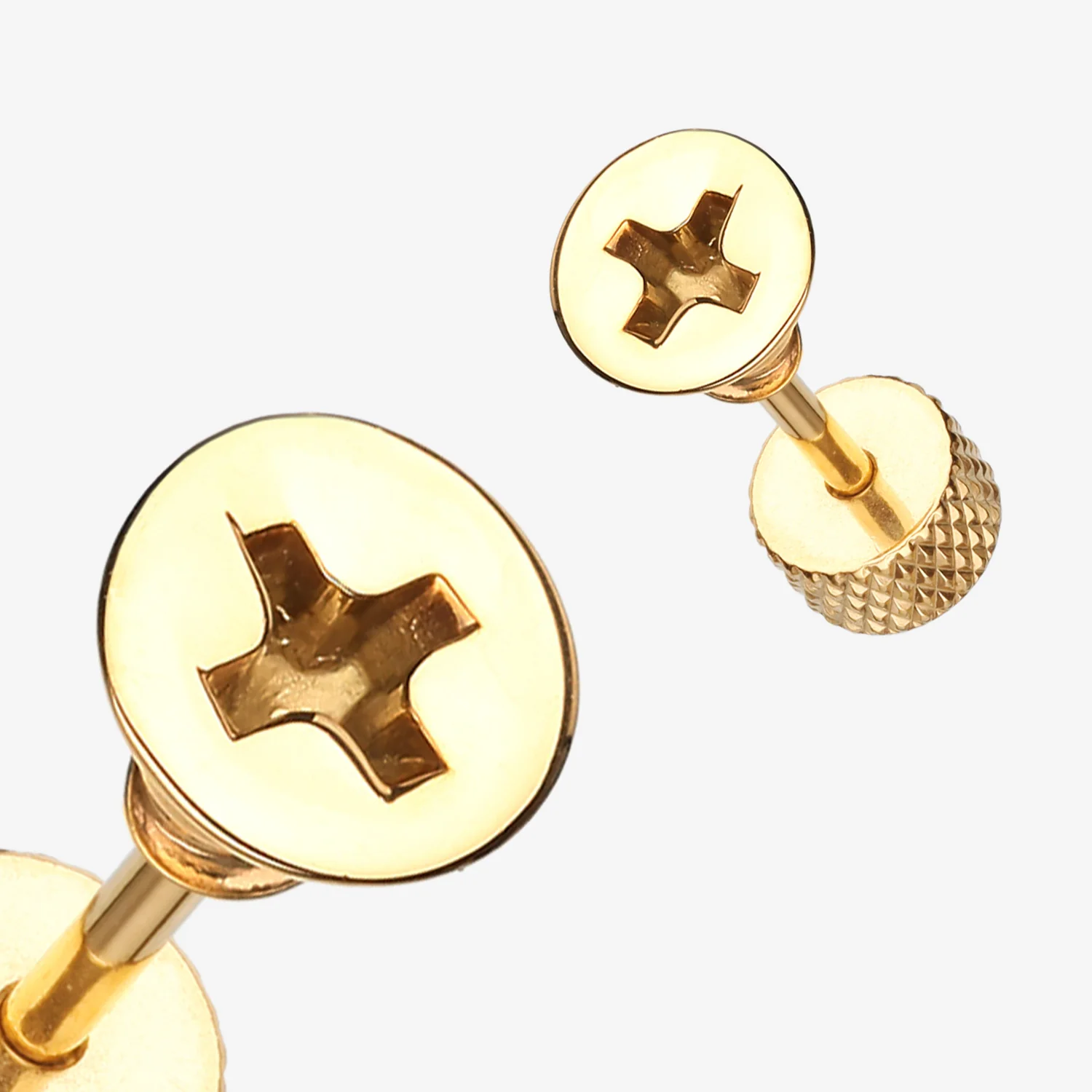 A Pair of Golden Screw Bolt Top Steel Fake Plug Earring - Image 2