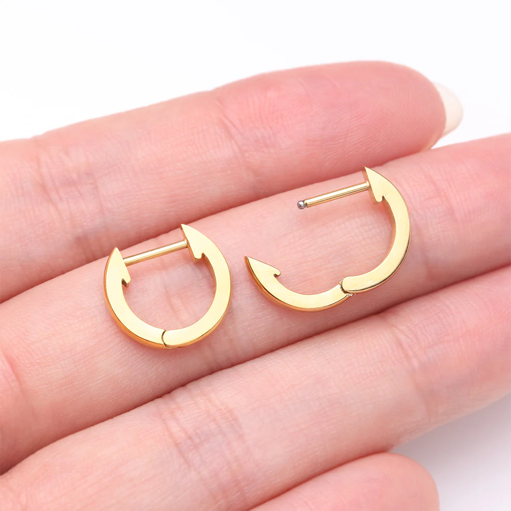 A Pair of Golden Simple Huggie Hoop Steel Earring - Image 4