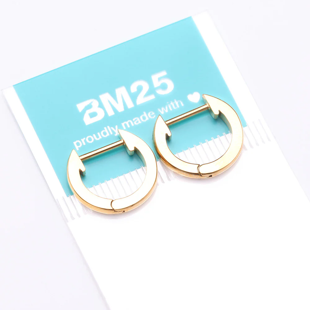 A Pair of Golden Simple Huggie Hoop Steel Earring - Image 5